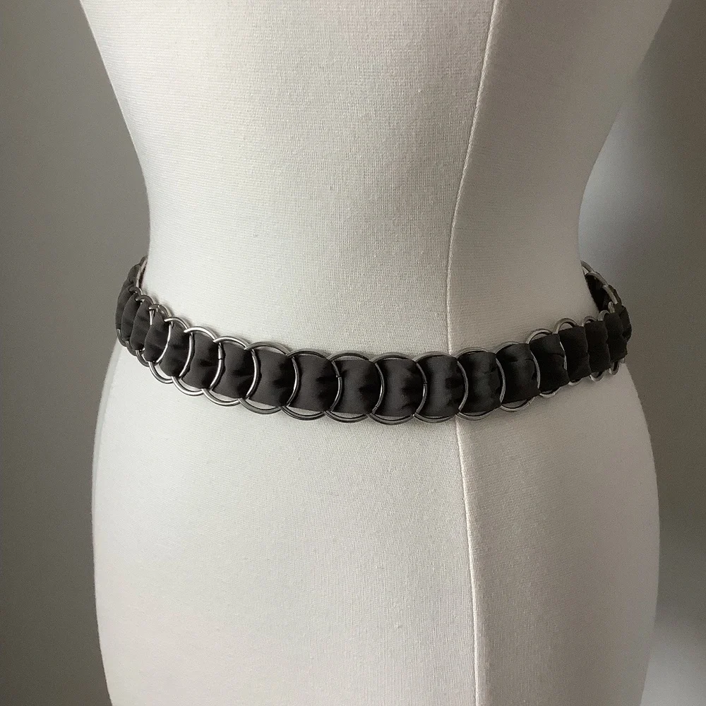 Vintage Y2K Chain‎ Metal Link Butterfly Embellished Fabric Belt